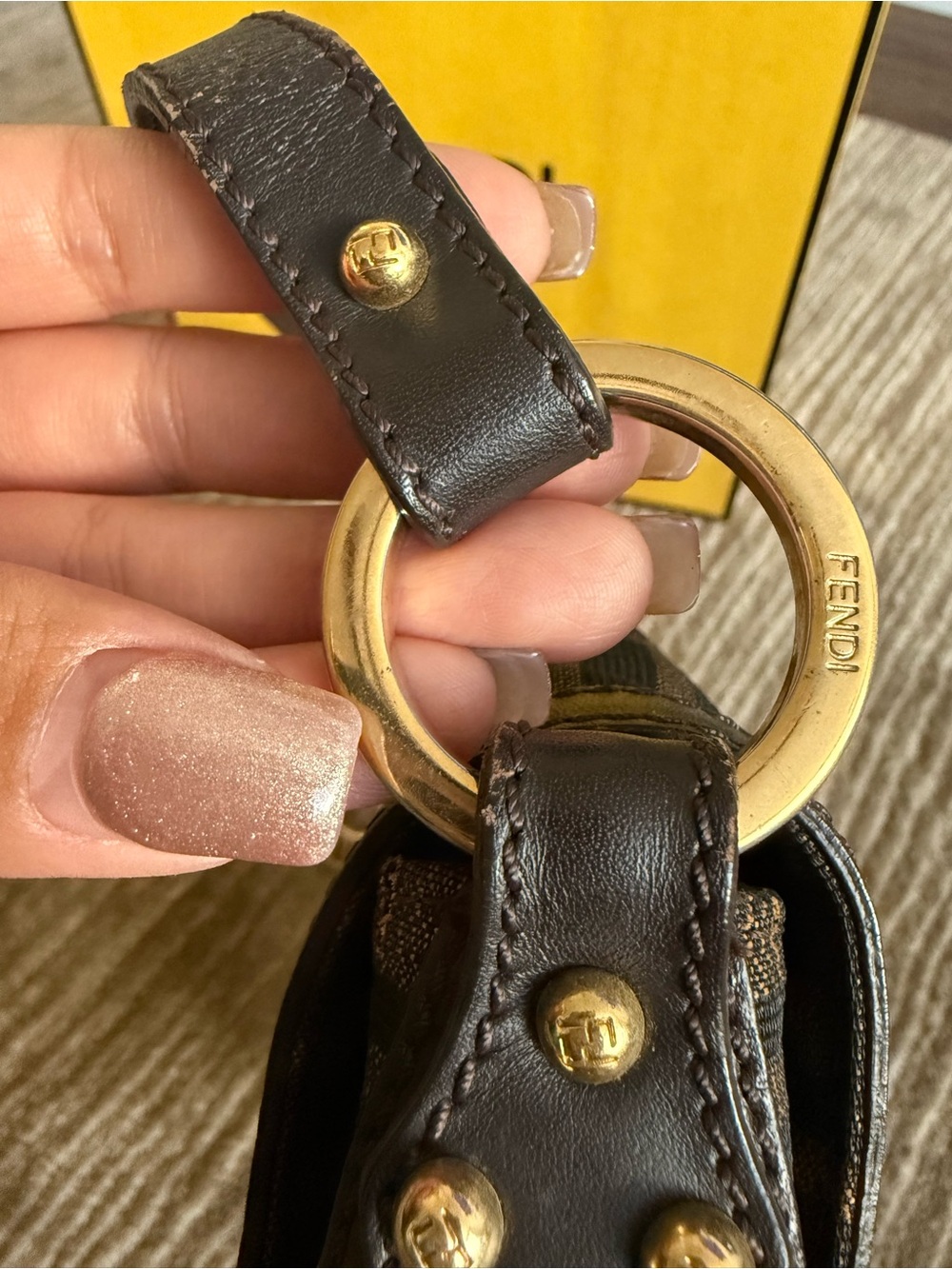 Fendi Brown FF Logo Canvas Shoulder Bag with Charm - Picture 7 of 11